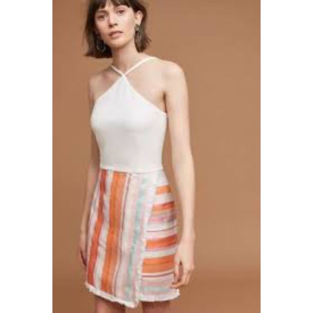 Hutch Anthropologie Kalyn Halter Dress Size 12 Faux Wrap Fringe